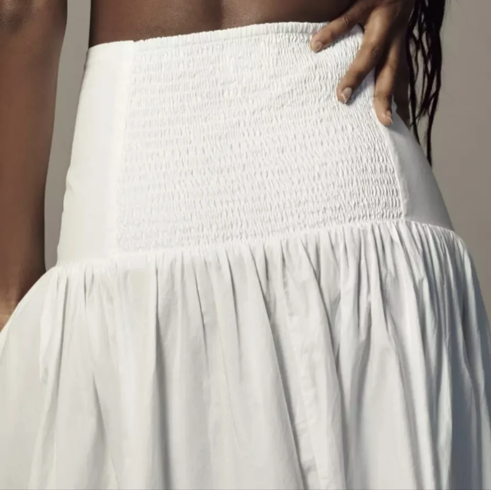 Anthropologie Poplin Tie Front Side Slit Midi Skirt in White Sz 1X NWT